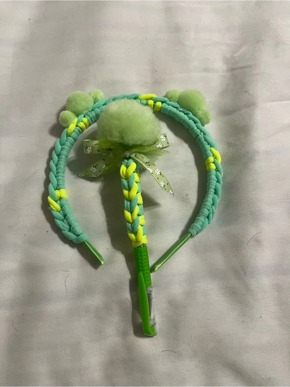Mint Green & Neon Yellow Pom-Pom Headband and Pom Pom pen